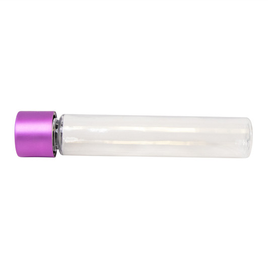 115 millimeter clear pet tube with 22 millimeter purple alumite cr cap horizontal