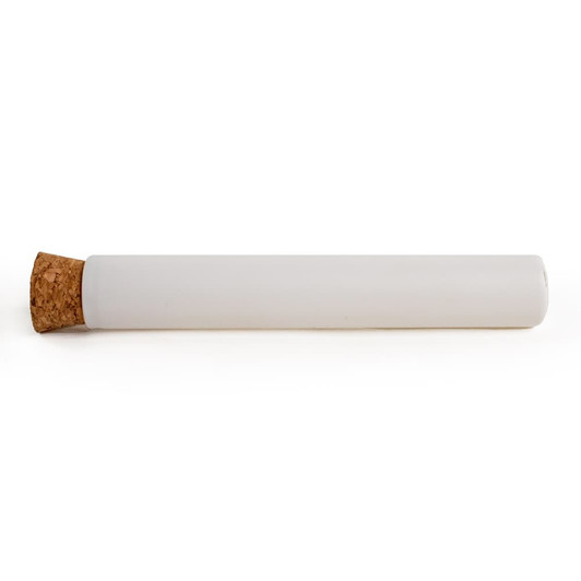 125 millimeter matte white glass tube with standard cork left