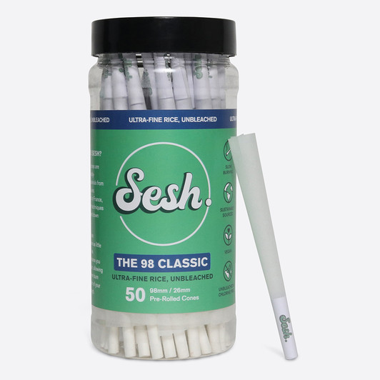 98mm Sesh .75 Gram Classic Ultra-Fine Refined White Rice Paper Cones [50 per jar]