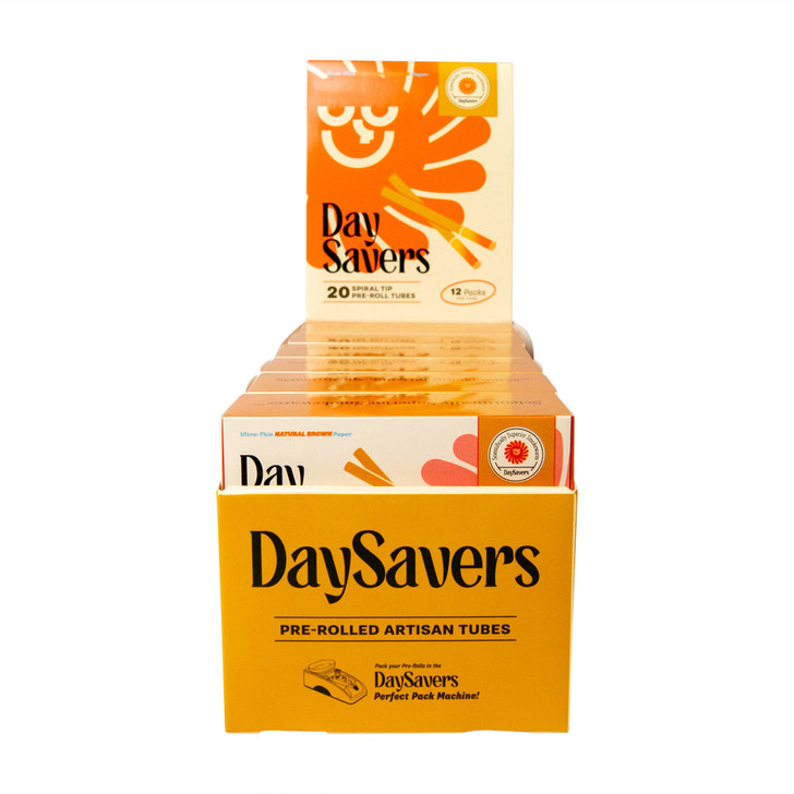 DaySavers Display Case - 84mm/26mm Natural Brown Artisan Tubes [12 Packs in Case] [20 Tubes Per Pack]
