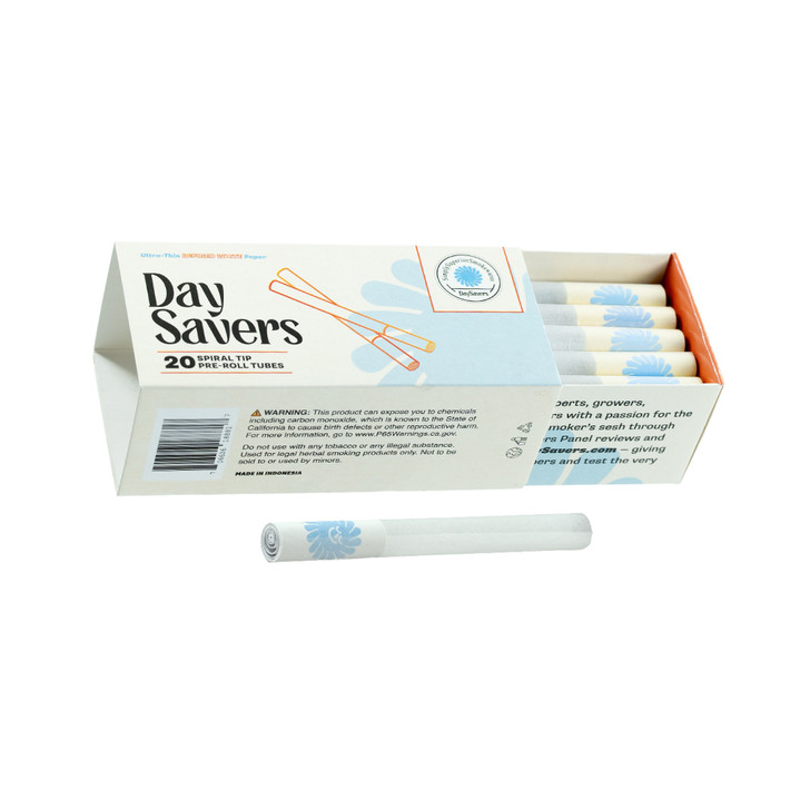 DaySavers Refined White Half Gram 1 1/4 Artisan Pre Rolled Tubes with Spiral Filter Tips [20 Pack]