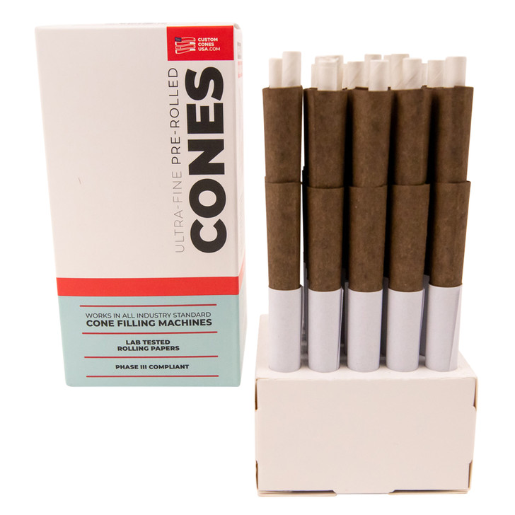 109mm Pre-Rolled Cone Dark Brown Hybrid Hemp Wrap with Glass Tip (9mm x 30mm) [50 per Case]