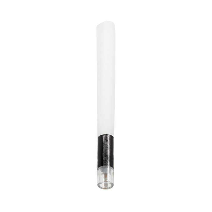 white glass tip pre rolled cone standing upright with a visible filter inside the clear tip