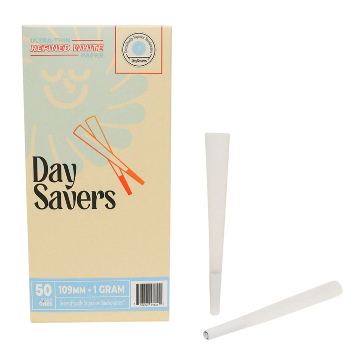 DaySavers 109/26mm White Pre-Rolled Cones [50 Cone Box]