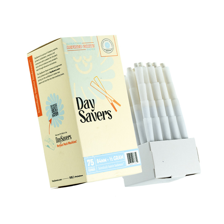 DaySavers Half Gram 1 1/4 White Pre Rolled Cones [75 Cone Box]