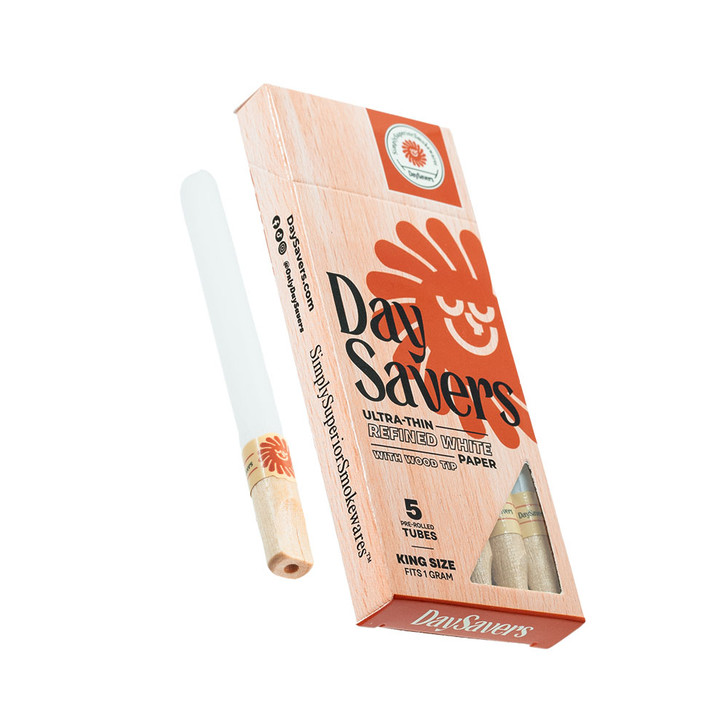 DaySavers 1 Gram King Size Pre Rolled Tubes with Natural Wood Filter Tips - Refined White [5 Tube Pack]