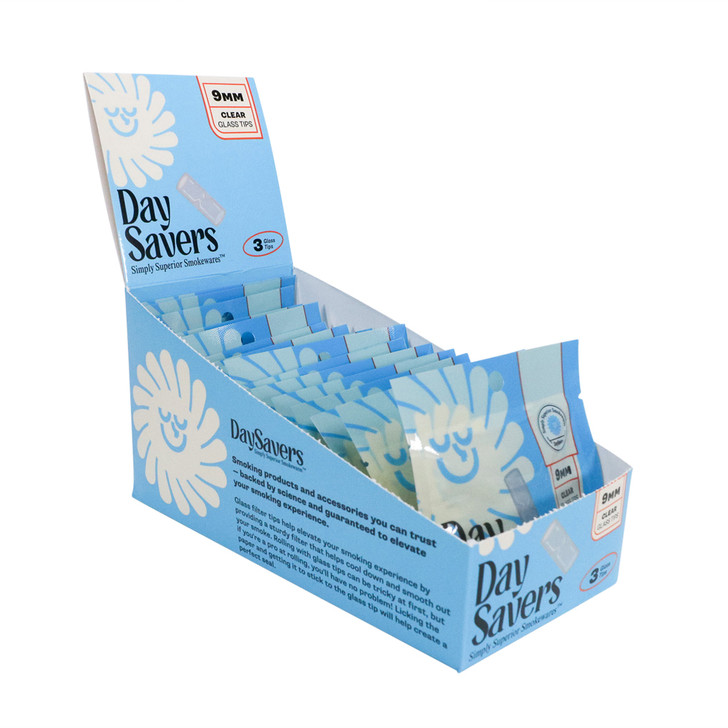 DaySavers 9mm Glass Tips Display Box [3 Tips per Pack - 20 Packs per Box] -  Custom Cones USA