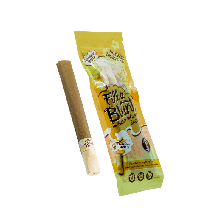 Fill-a Blunts 2 Gram Fatty Pre Rolled Hemp Wrap Blunt Tubes with Sugar Flavor Wood Filter Tips [Pack of 3]