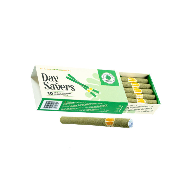 DaySavers Half Gram 1 1/4 Green Hybrid Hemp Blunt Wrap Artisan Pre Rolled Tubes with Spiral Filter Tips [Pack of 10 Tubes]