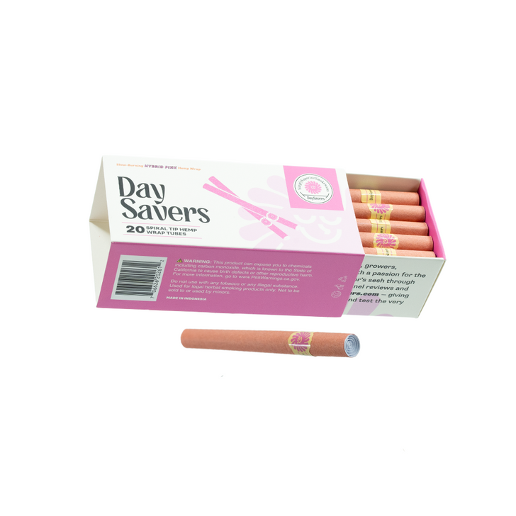 DaySavers Half Gram 1 1/4 Pink Hybrid Hemp Blunt Wrap Artisan Pre Rolled Tubes with Spiral Filter Tips [Pack of 20 Tubes]