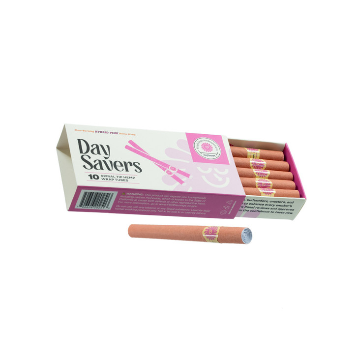 DaySavers Half Gram 1 1/4 Pink Hybrid Hemp Blunt Wrap Artisan Pre Rolled Tubes with Spiral Filter Tips [Pack of 10 Tubes]