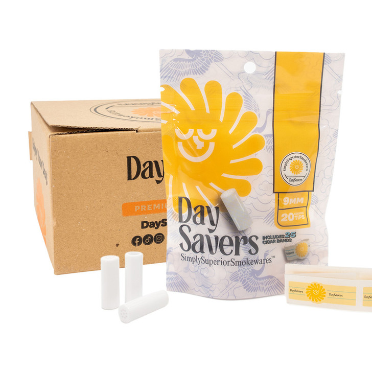 Display Box - DaySavers 9mm Ceramic Filter Tips with Cigar Bands - [10 Packs per Case - 20 Tips per Pack]