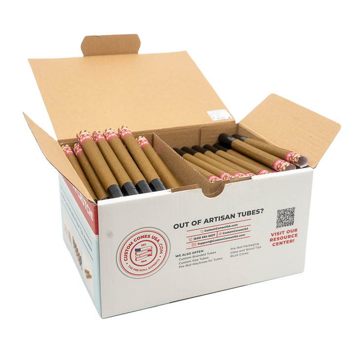 109mm Pre-Rolled Tube Standard Brown Hemp Wrap Black Ceramic Tipped with Black Band (11mm x 30mm) [100 per Case]