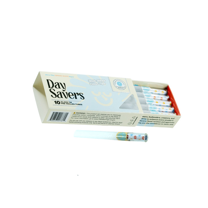 DaySavers 84mm/30mm Refined White Artisan Tubes with Glass Tip [10 Pack]
