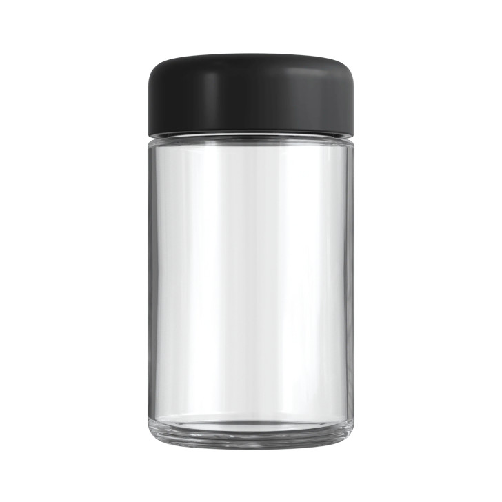 5 Oz Clear Glass Jar with Child Resistant Plastic Matte Black Lid [100 per case]