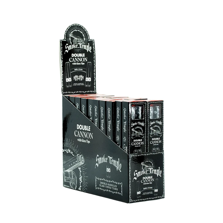 Display Box - Smoke Temple Pre-Rolled Double Cannon with Glass Tips - Refined White [20 Packs per Case - 1 Double Cannon per Pack]