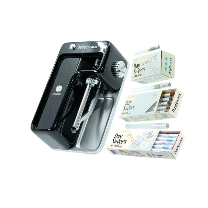 daysavers perfect pack two black pre roll machine with artisan tubes bundle