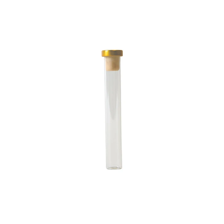 single upright glass pre roll tube sealed with a champagne cork