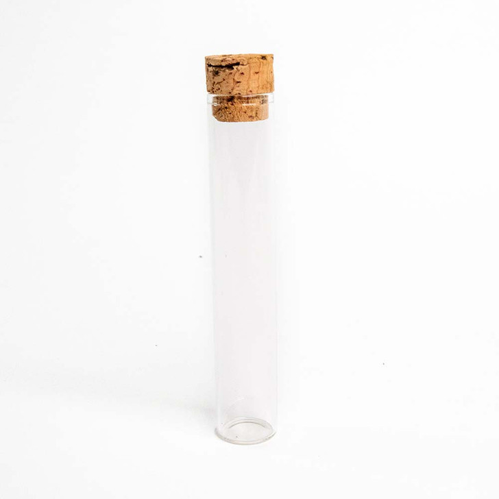 125 millimeter extra wide glass tube with t-cork empty and closed