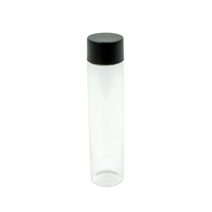 125 millimeter clear jumbo glass tube 30 millimeter jumbo matte black smooth cap child resistant front