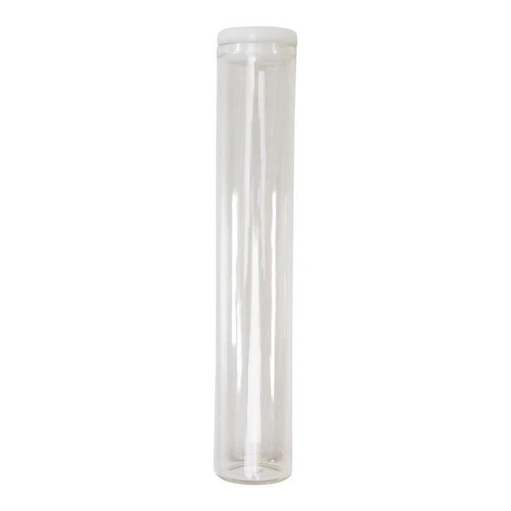 120 millimeter clear glass wide cork tube with white silicone cap front