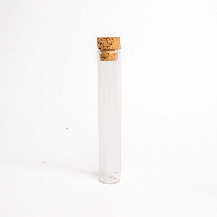 125mm single wide glass tube with t-cork empty and closed