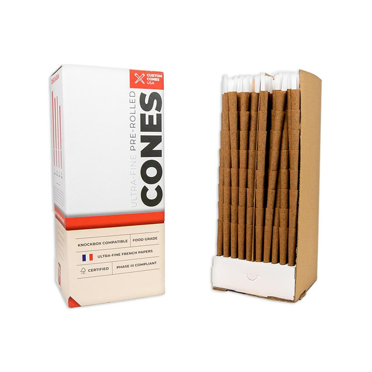  98mm/26mm Brown Hybrid Hemp Wrap Pre-Rolled Cones [800 per Case] 