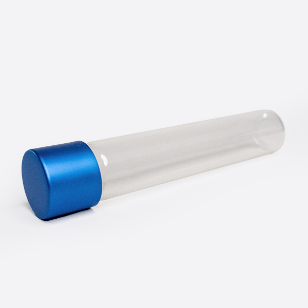 115mm clear glass pre-roll tube cild-resistant blue alumite top