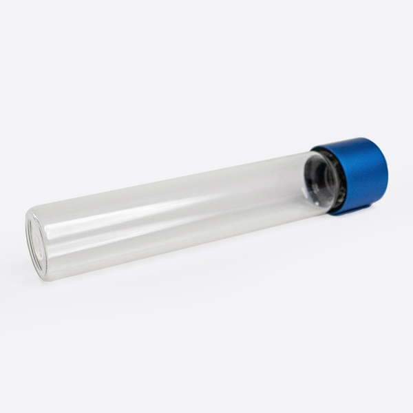 Pre-roll glass tube with blue alumite cap