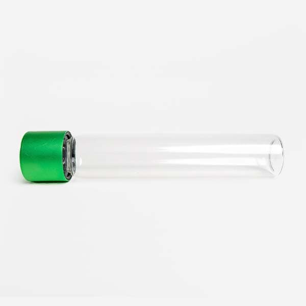 115mm clear glass pre-roll tube child-resistant green alumite top