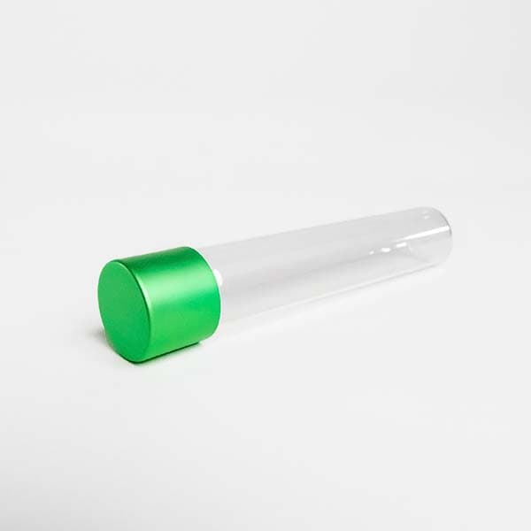 Pre-roll glass tube with green alumite cap