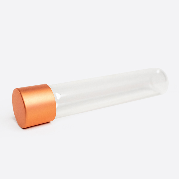 115mm clear glass pre-roll tube child-resistant orange alumite top