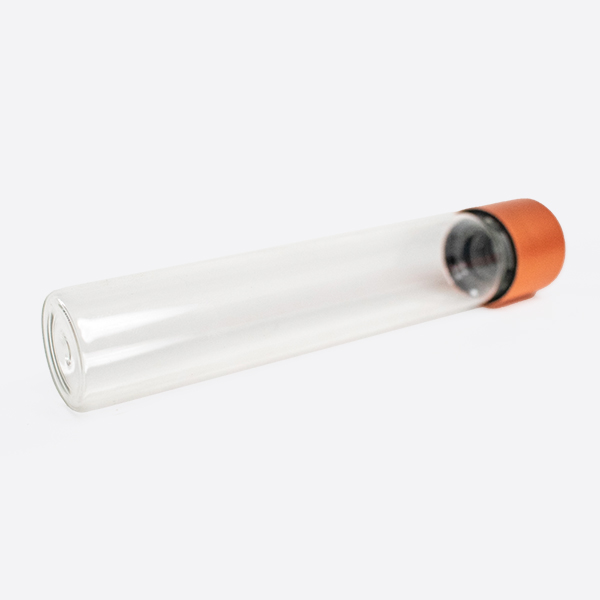 Pre-roll glass tube with orange alumite cap