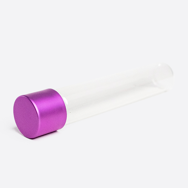 115mm clear glass pre-roll tube child-resistant purple alumite top