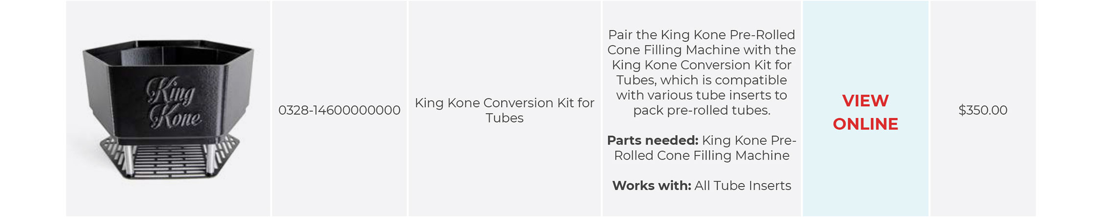 King Kone Conversion Kit for Tube