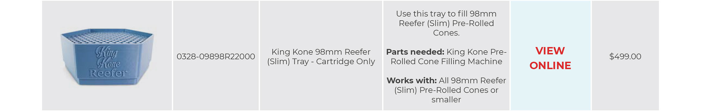 King Kone 98mm Reefer (Slim) Tray - Cartridge Only