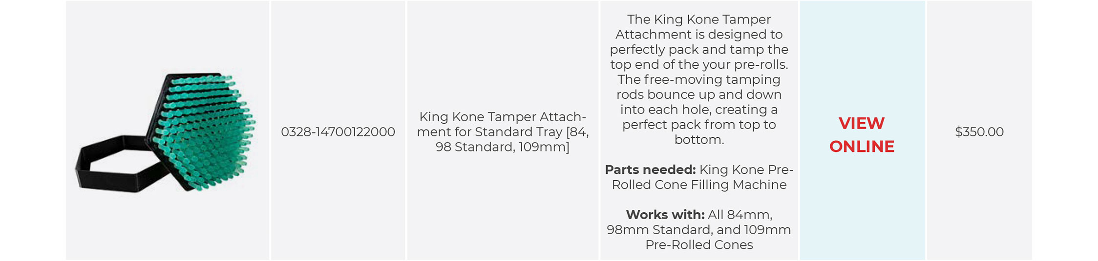 King Kone Tamper Attachment for Standard Tray [84, 98 Standard, 109mm]