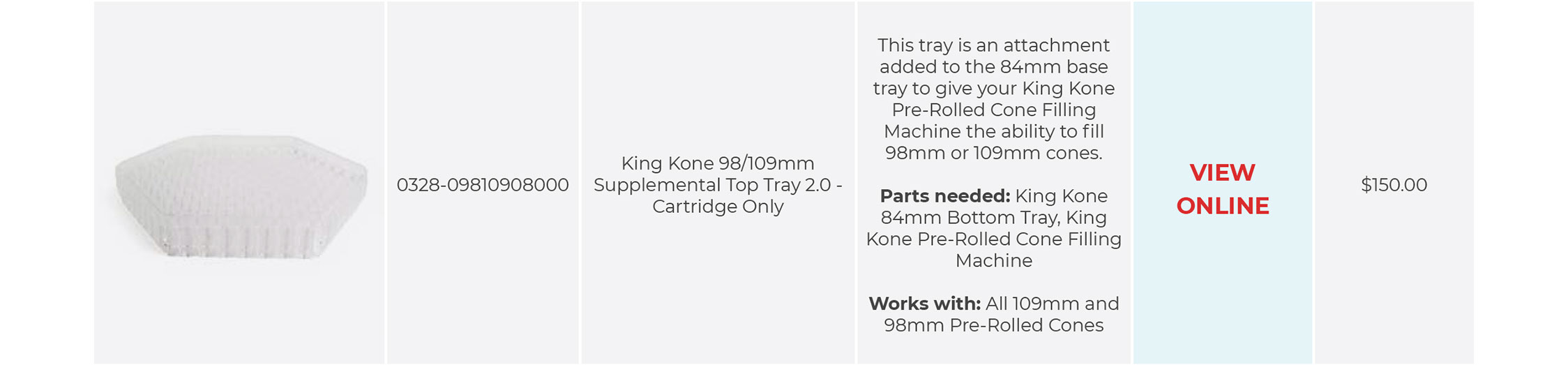 King Kone 98/109mm Supplemental Top Tray 2.0 - Cartridge Only