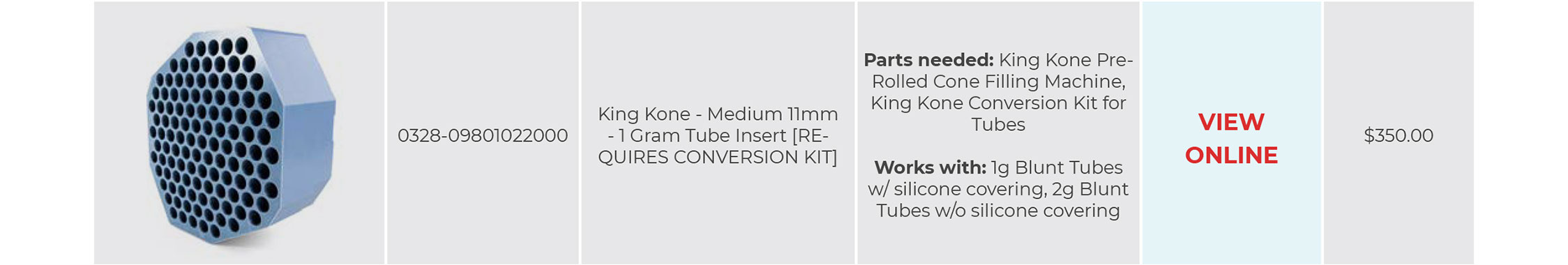 King Kone - Medium 11mm - 1 Gram Tube Insert [REQUIRES CONVERSION KIT