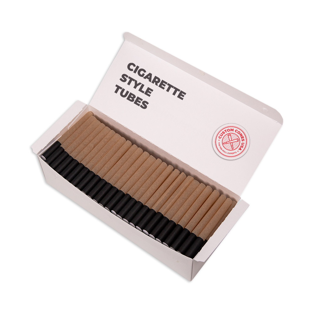 Cigarette Style Tubes - High Flow Filter, Brown Hemp Paper, Black Tip