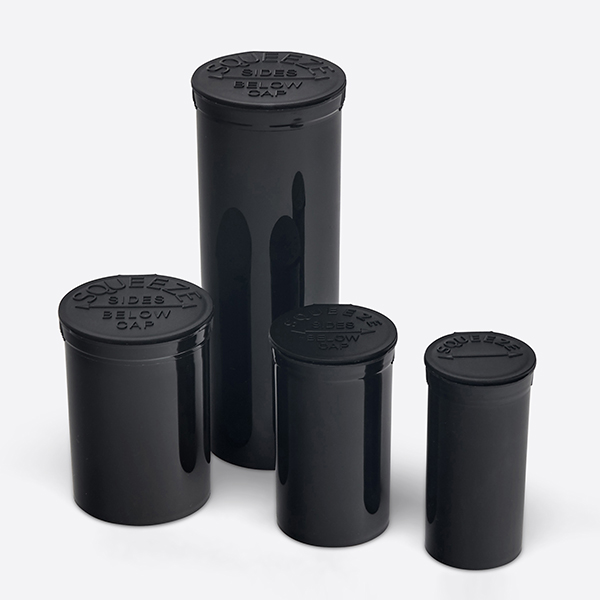 30 Dram Black Opaque Plastic Pop Top Container, 150/cs