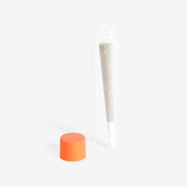 clear pre-roll tube with orange cap