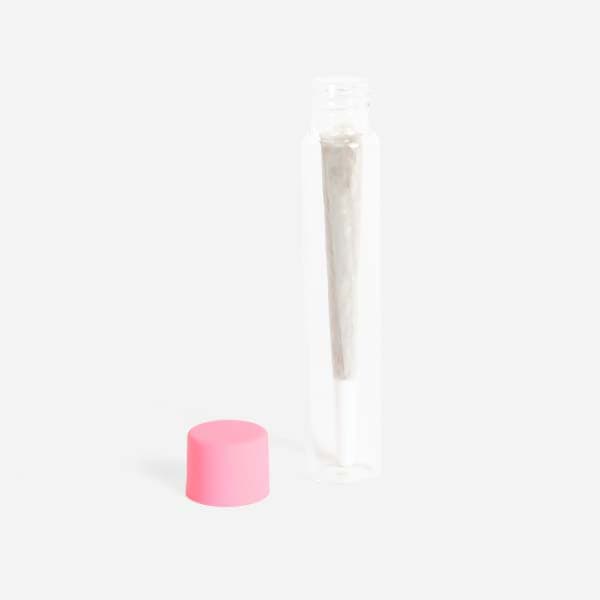 clear pre-roll tube with pink cap