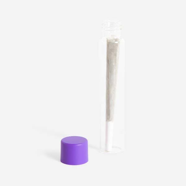 clear pre-roll tube with purple cap