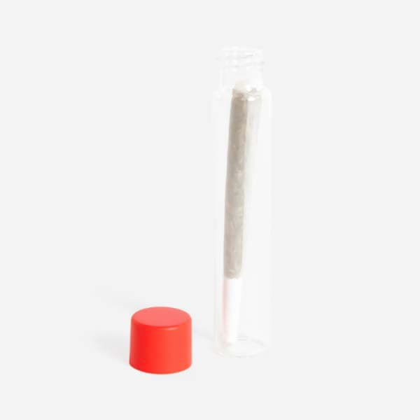 clear pre-roll tube with red cap