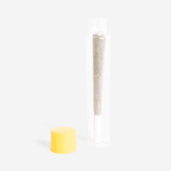 clear pre-roll tube with yellow cap