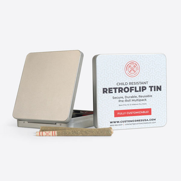 Large Retroflip Pre-Roll Tin - Child Resistant - Silver 