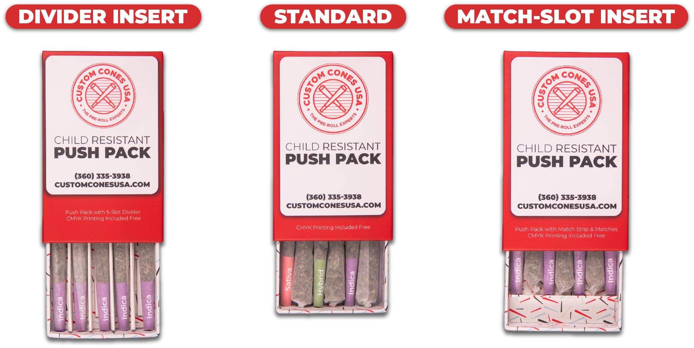 three variations of the push pack. Divider insert, standard, and then match-slot insert