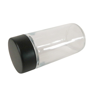 90 millimeter child resistant clear glass mini jar with black cap 200 per case