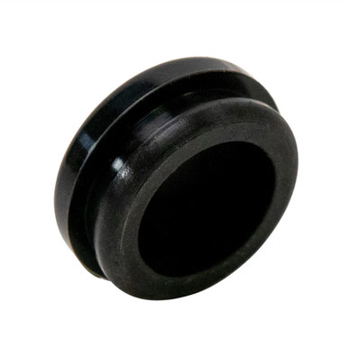 black silicone cap for glass pre roll tubes showing the hollow underside and grooved rim